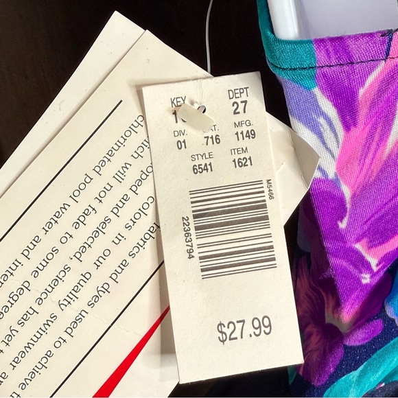 Vintage NWT Vibrant Blue and Purple One Piece Skirt Swimwear with Floral Design - Picture 4 of 8